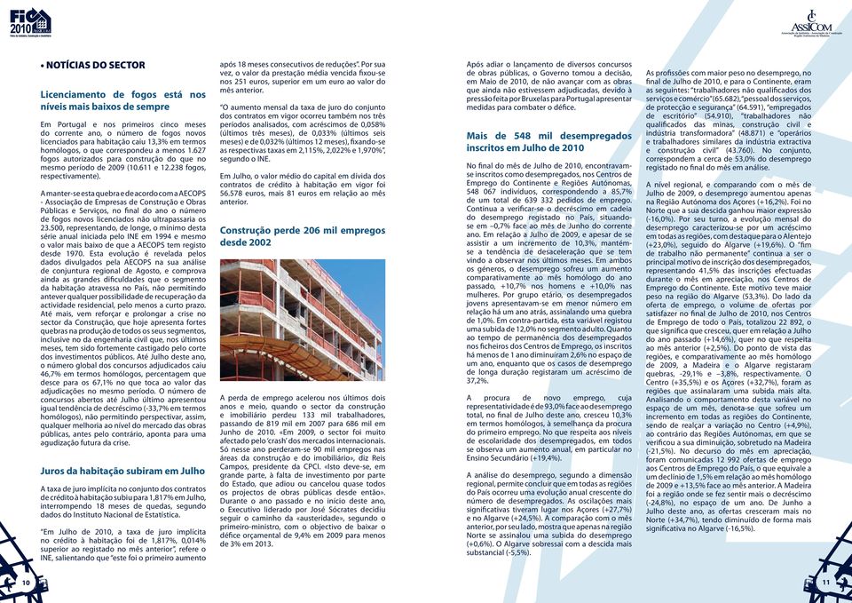 A manter-se esta quebra e de acordo com a AECOPS - Associação de Empresas de Construção e Obras Públicas e Serviços, no final do ano o número de fogos novos licenciados não ultrapassaria os 23.