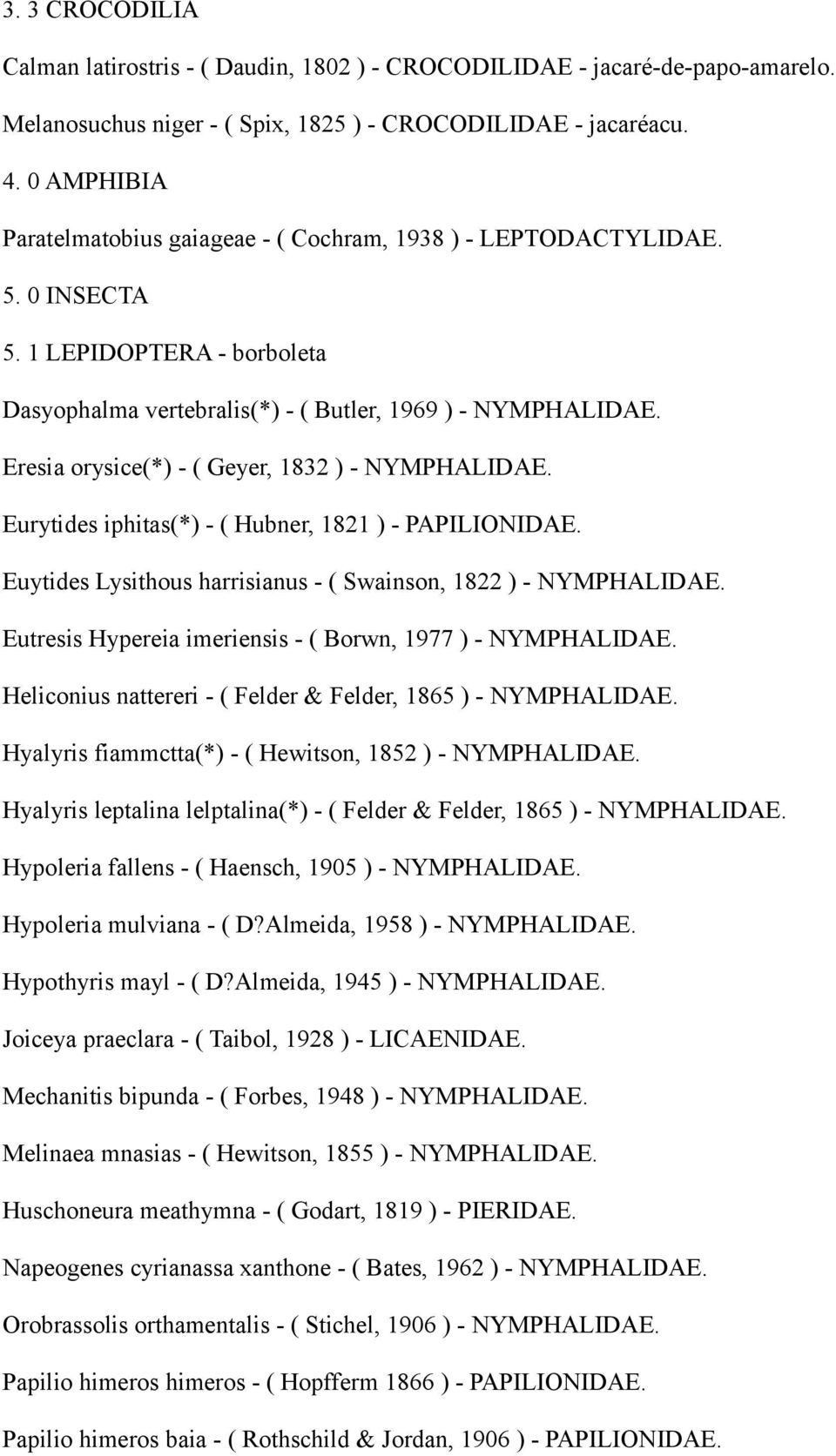 Eresia orysice(*) - ( Geyer, 1832 ) - NYMPHALIDAE. Eurytides iphitas(*) - ( Hubner, 1821 ) - PAPILIONIDAE. Euytides Lysithous harrisianus - ( Swainson, 1822 ) - NYMPHALIDAE.