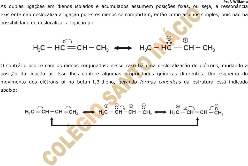 dienos conjugados: nesse caso há uma deslocalização de elétrons, mudando a posição da ligação pi.