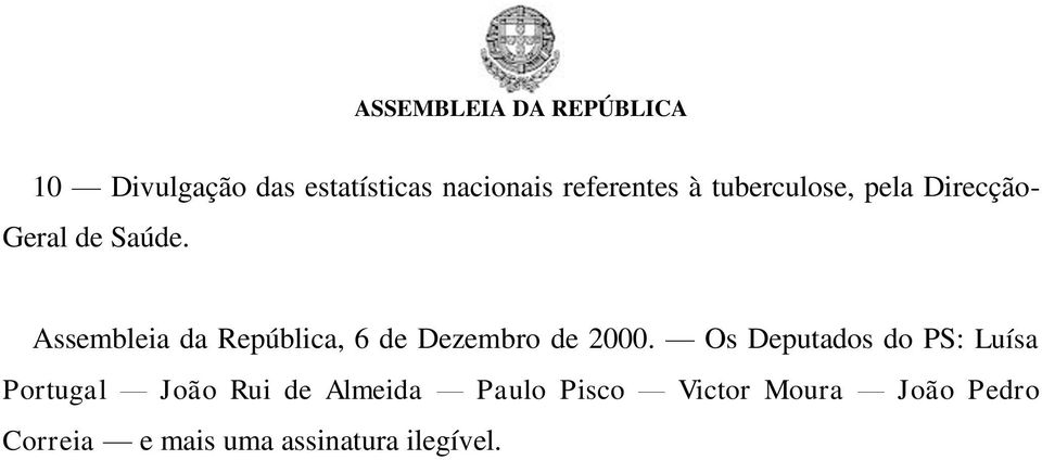 Assembleia da República, 6 de Dezembro de 2000.
