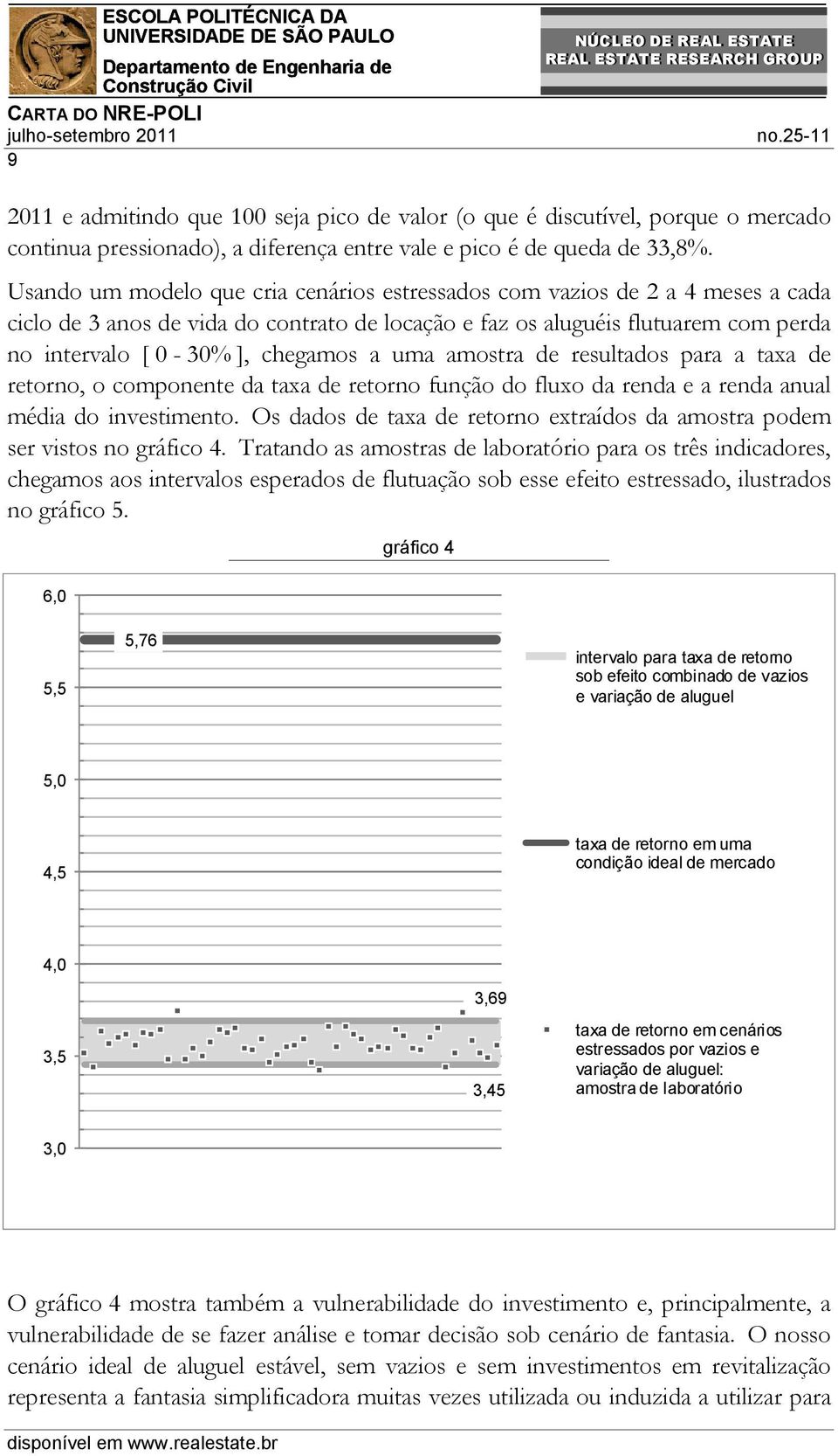 uma amostra de resultados para a taxa de retorno, o componente da taxa de retorno função do fluxo da renda e a renda anual média do investimento.