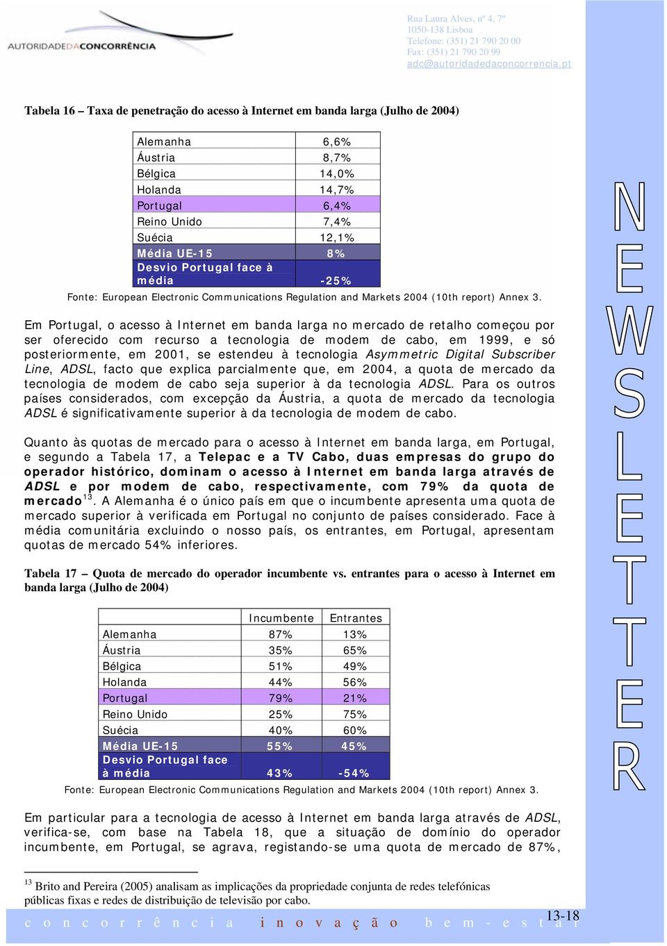 Em Portugal, o acesso à Internet em banda larga no mercado de retalho começou por ser oferecido com recurso a tecnologia de modem de cabo, em 1999, e só posteriormente, em 2001, se estendeu à