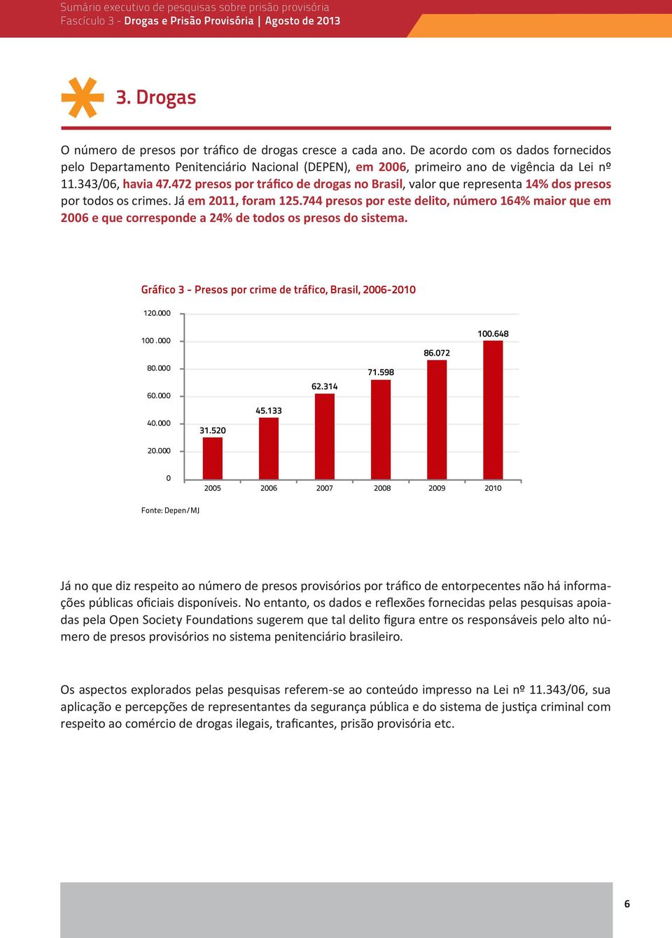 472 presos por tráfico de drogas no Brasil, valor que representa 14% dos presos por todos os crimes. Já em 2011, foram 125.