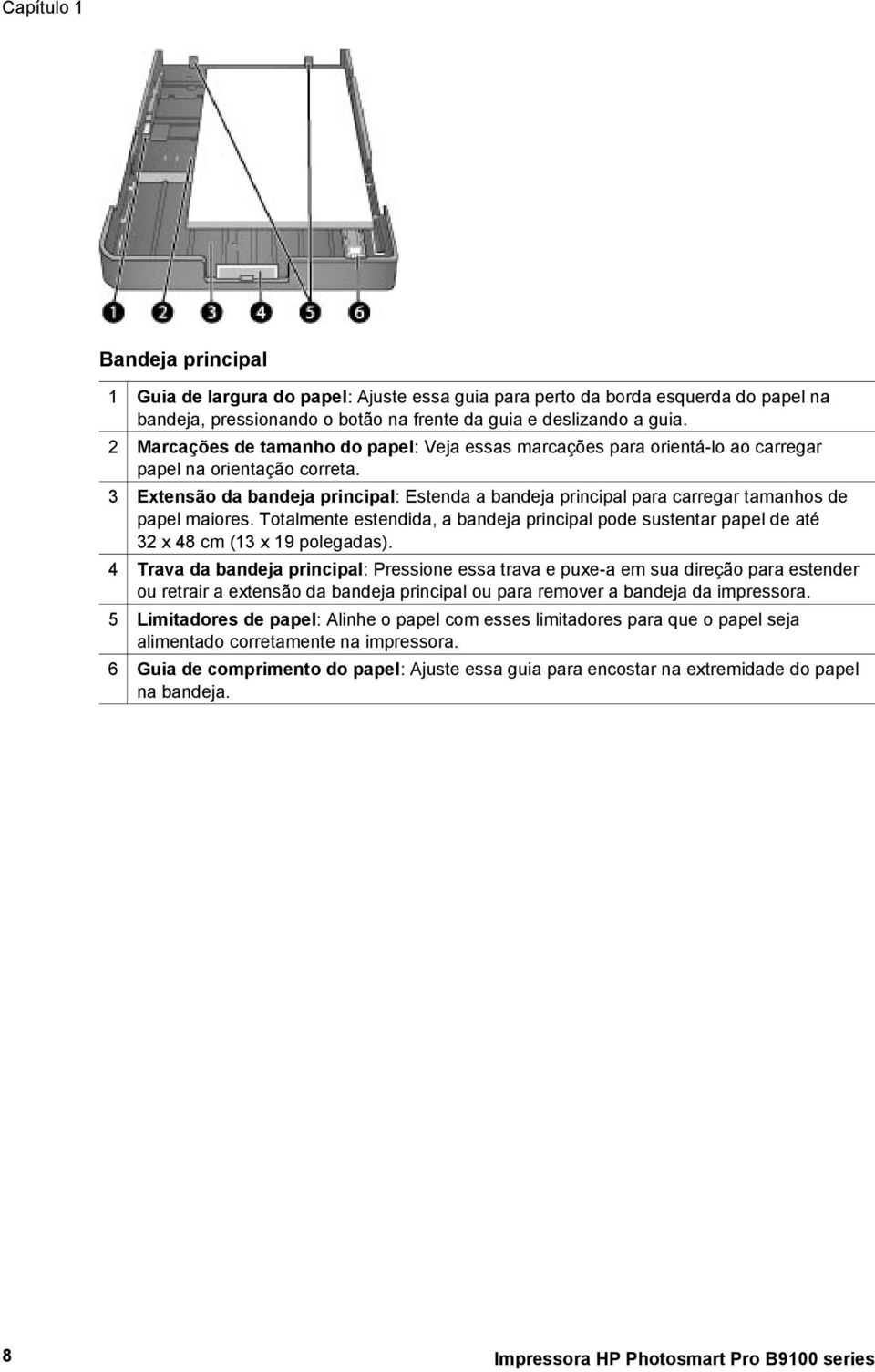 3 Extensão da bandeja principal: Estenda a bandeja principal para carregar tamanhos de papel maiores.