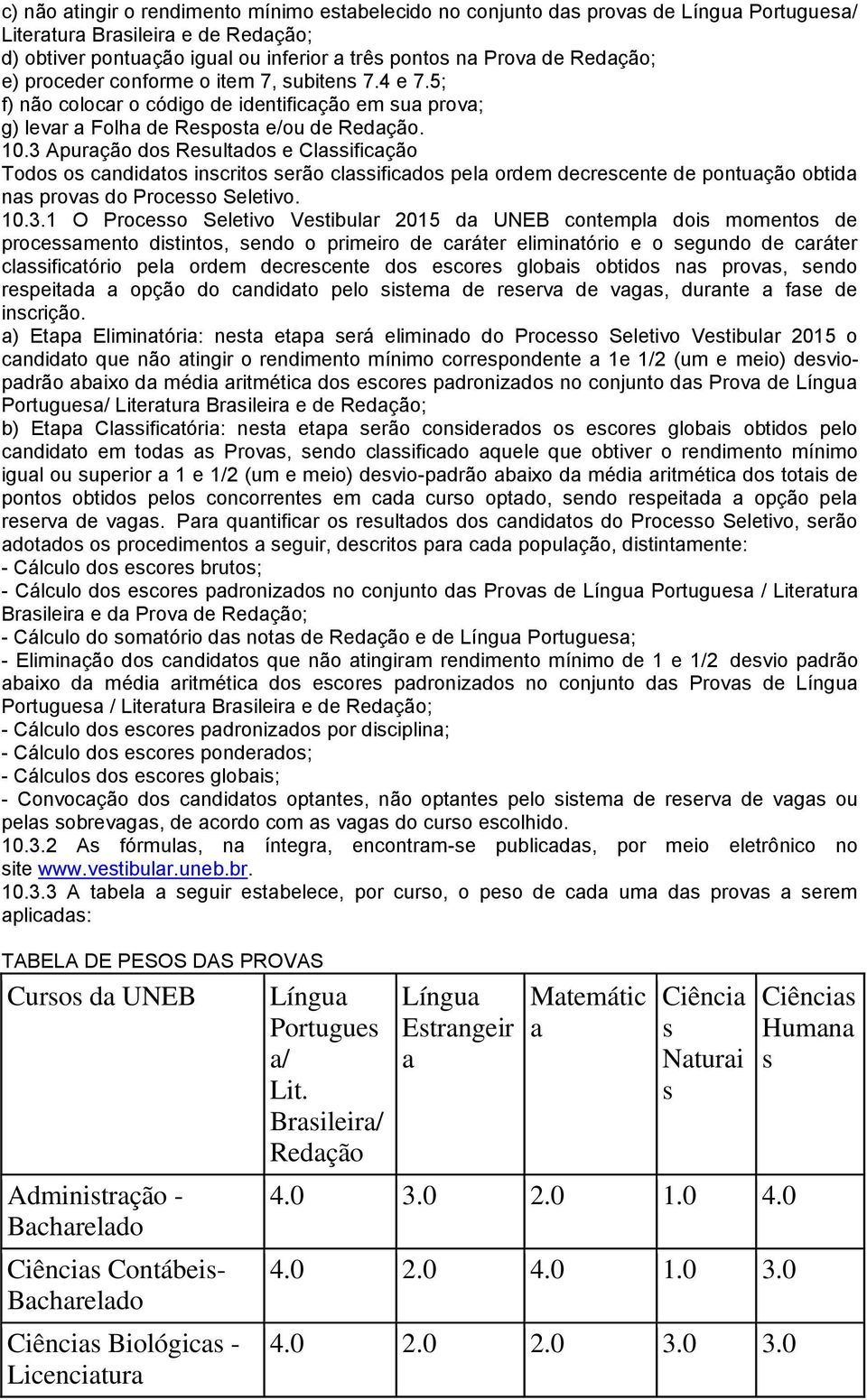 3 Apuração dos Resultados e Classificação Todos os candidatos inscritos serão classificados pela ordem decrescente de pontuação obtida nas provas do Processo Seletivo. 10.3.1 O Processo Seletivo