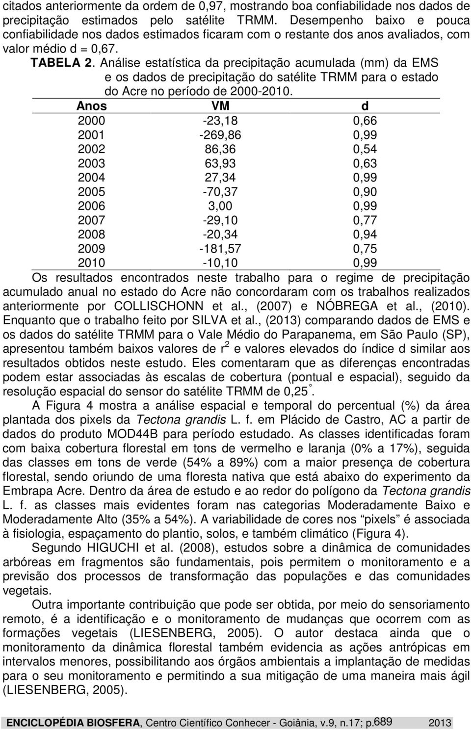 Análse estatístca da precptação acumulada (mm) da EMS e os dados de precptação do satélte TRMM para o estado do Acre no período de 2000-2010.