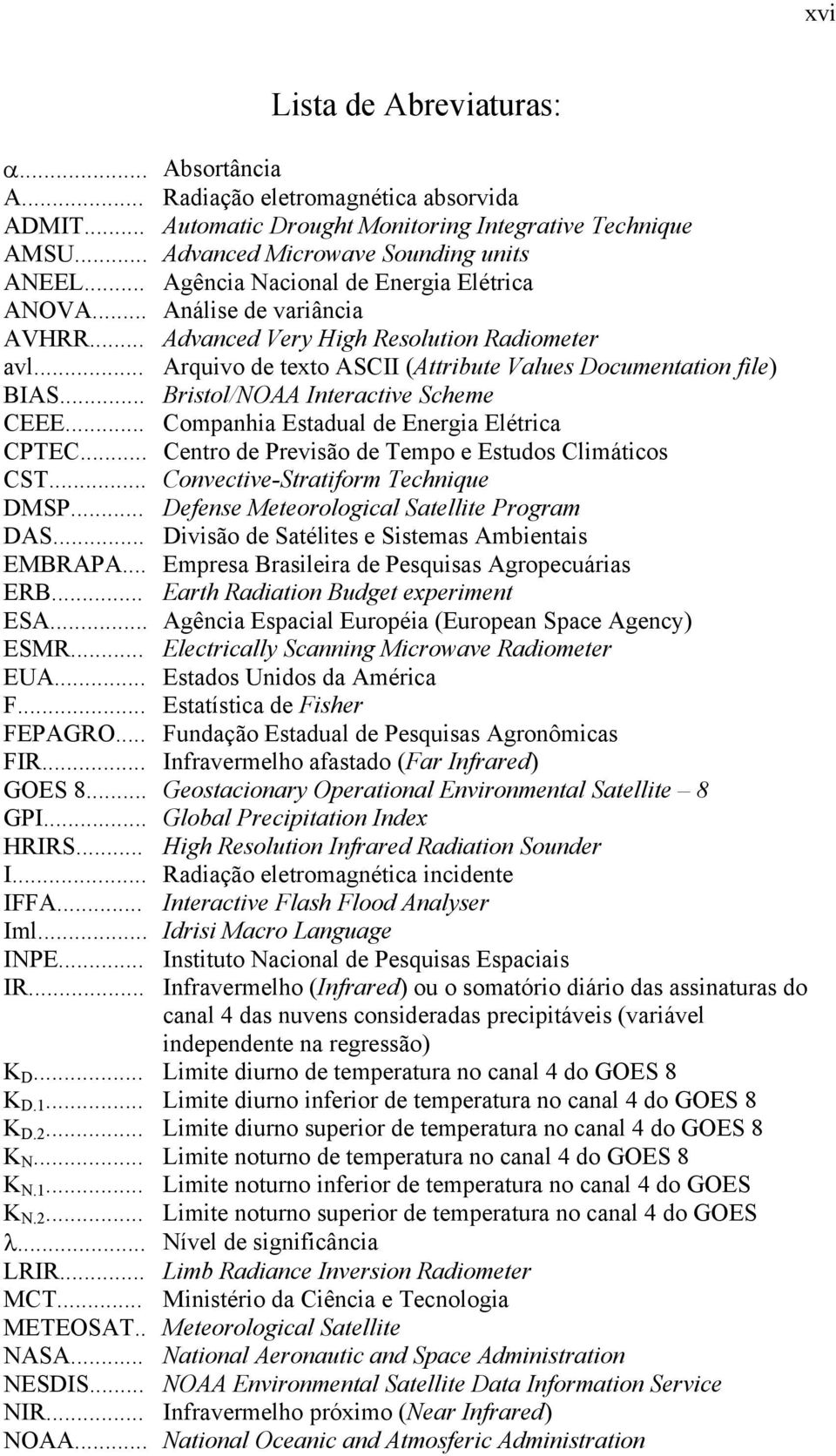 .. Bristol/NOAA Interactive Scheme CEEE... Companhia Estadual de Energia Elétrica CPTEC... Centro de Previsão de Tempo e Estudos Climáticos CST... Convective-Stratiform Technique DMSP.