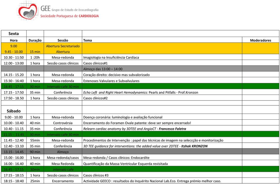 20 1 hora Mesa-redonda Coração direito: decisivo mas subvalorizado 15:30-16:40 1 hora Mesa-redonda Estenoses Valvulares e Subvalvulares 16:45-17:15 30 min Intervalo café 30 min 17.