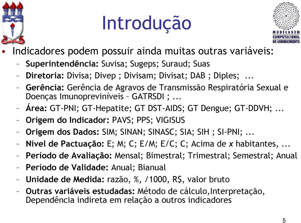 .. Origem do Indicador: PAVS; PPS; VIGISUS Origem dos Dados: SIM; SINAN; SINASC; SIA; SIH ; SI-PNI;... Nível de Pactuação: E; M; C; E/M; E/C; C; Acima de x habitantes,.