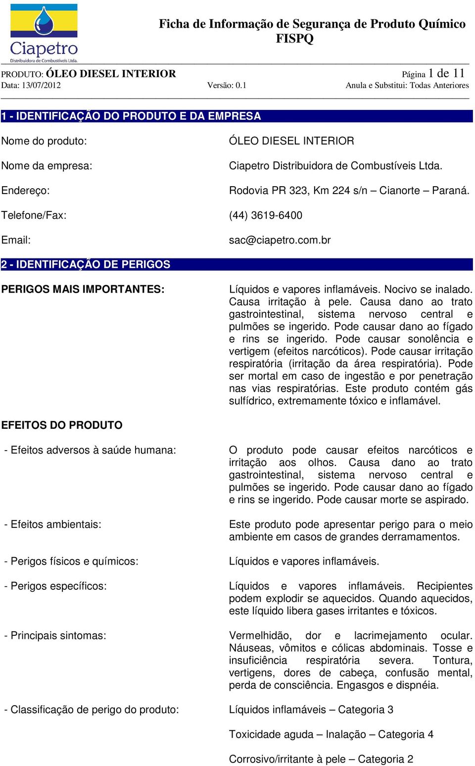 Nocivo se inalado. Causa irritação à pele. Causa dano ao trato gastrointestinal, sistema nervoso central e pulmões se ingerido. Pode causar dano ao fígado e rins se ingerido.