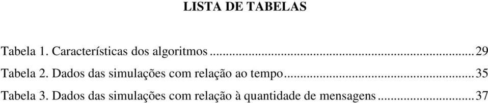 Dados das simulações com relação ao tempo.