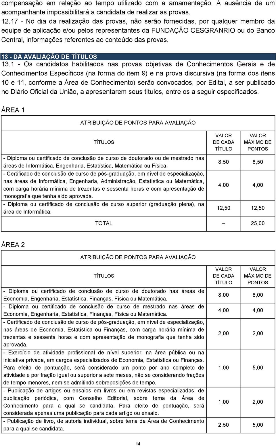 conteúdo das provas. 13 - DA AVALIAÇÃO DE TÍTULOS 13.