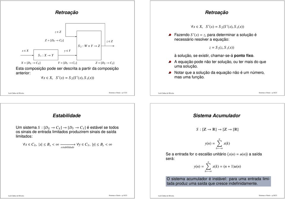 A equação pode não ter solução, ou ter mais do que uma solução. Notar que a solução da equação não é um número, mas uma função. Sistemas e Sinais p.17/23 Sistemas e Sinais p.