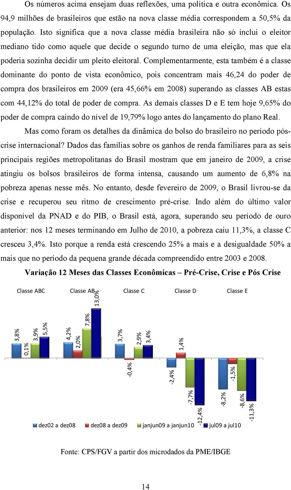 Complementarmente, esta também é a classe dominante do ponto de vista econômico, pois concentram mais 46,24 do poder de compra dos brasileiros em 2009 (era 45,66% em 2008) superando as classes AB