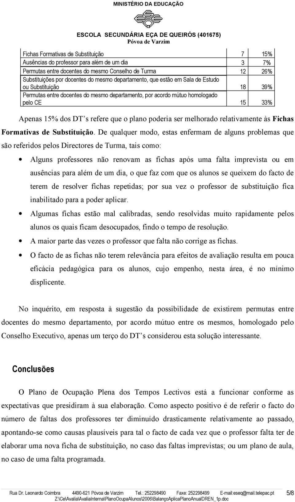 relativamente às Fichas Formativas de Substituição.