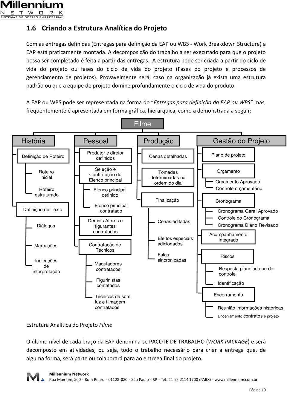 A estrutura pode ser criada a partir do ciclo de vida do projeto ou fases do ciclo de vida do projeto (Fases do projeto e processos de gerenciamento de projetos).