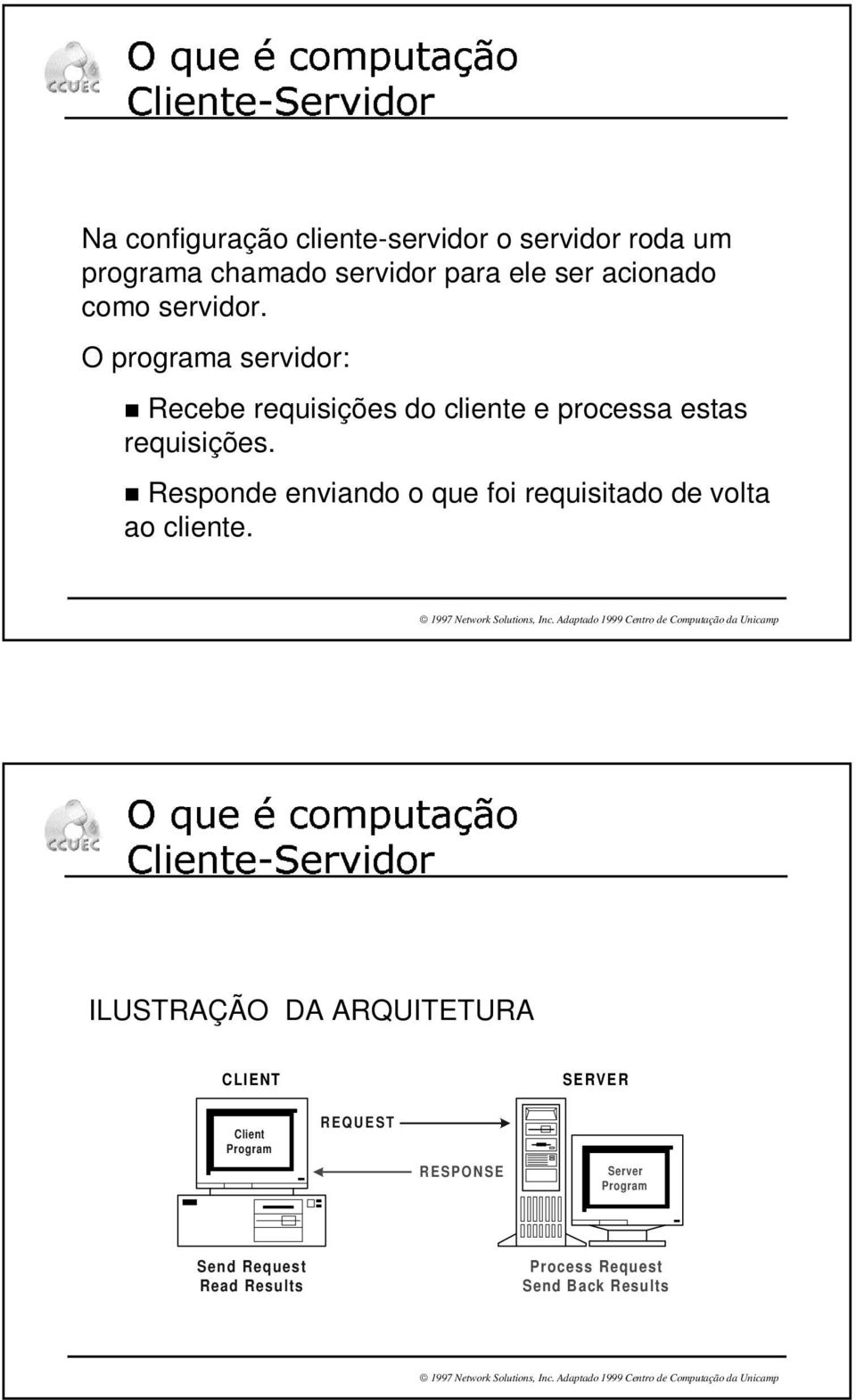 O programa servidor: D Recebe requisições do cliente e processa estas requisições.