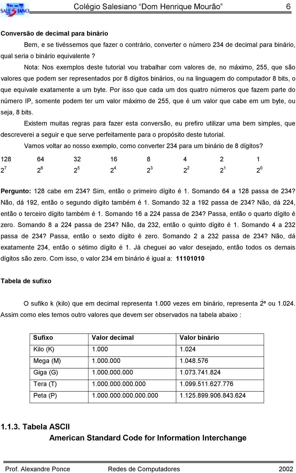 equivale exatamente a um byte. Por isso que cada um dos quatro números que fazem parte do número IP, somente podem ter um valor máximo de 255, que é um valor que cabe em um byte, ou seja, 8 bits.