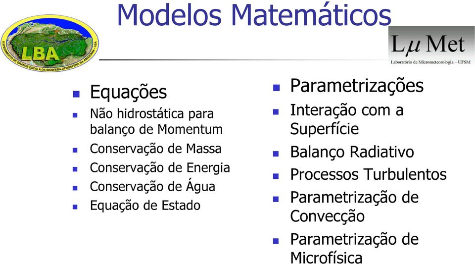 de Estado Parametrizações Interação com a Superfície Balanço Radiativo