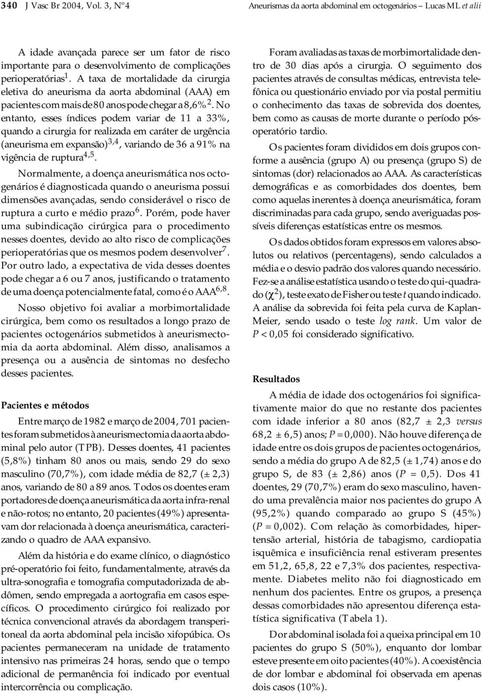 A taxa de mortalidade da cirurgia eletiva do aneurisma da aorta abdominal (AAA) em pacientes com mais de 80 anos pode chegar a 8,6% 2.