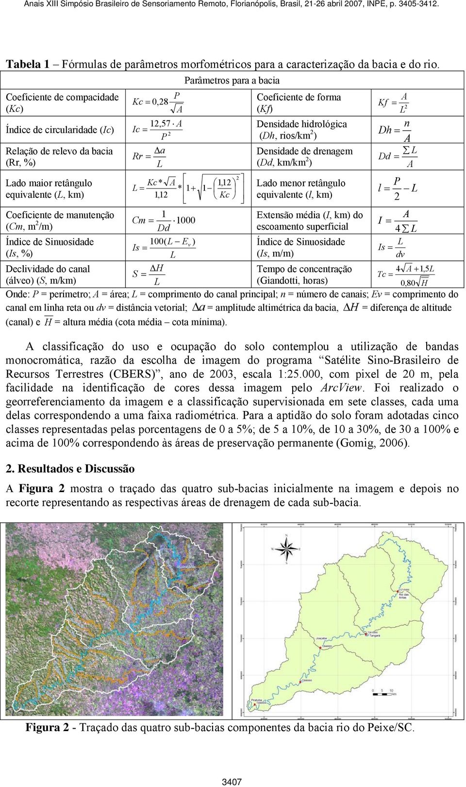 relevo da bacia a Densidade de drenagem L Rr = (Rr, %) L (Dd, km/km Dd = ) Lado maior retângulo Kc* equivalente (L, km) 1,1 Lado menor retângulo P L = * 1+ 1 l = L 1,1 Kc equivalente (l, km)