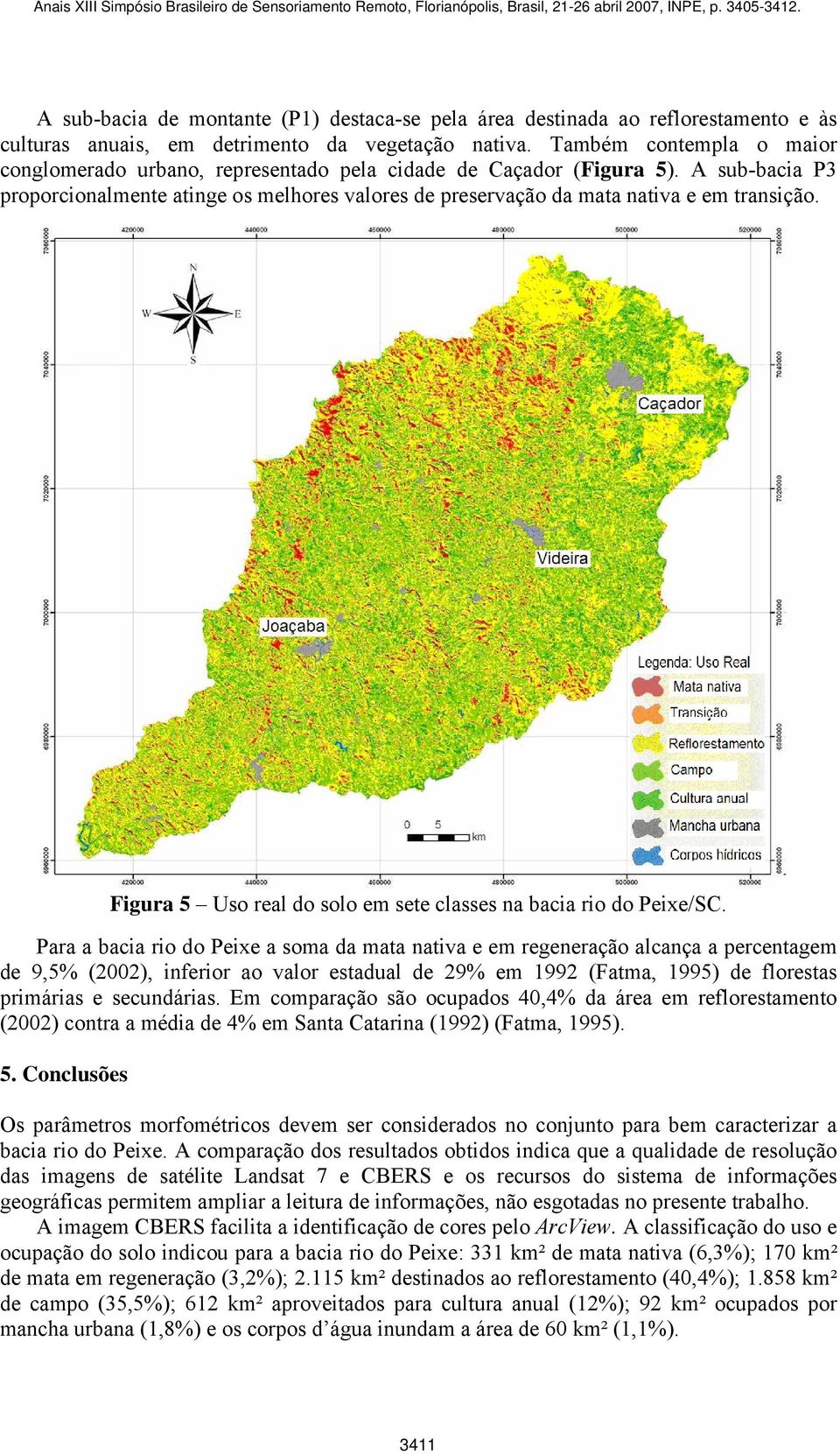 Figura 5 Uso real do solo em sete classes na bacia rio do Peixe/SC.