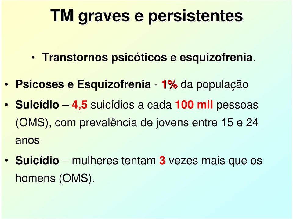 a cada 100 mil pessoas (OMS), com prevalência de jovens entre 15