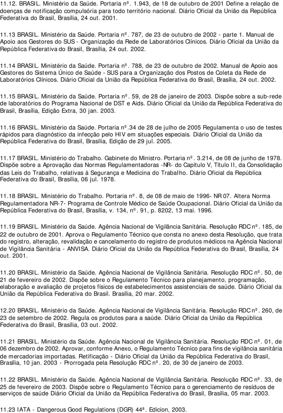 Manual de Apoio aos Gestores do SUS - Organização da Rede de Laboratórios Clínicos. Diário Oficial da União da República Federativa do Brasil, Brasília, 24 out. 2002. 11.14 BRASIL.