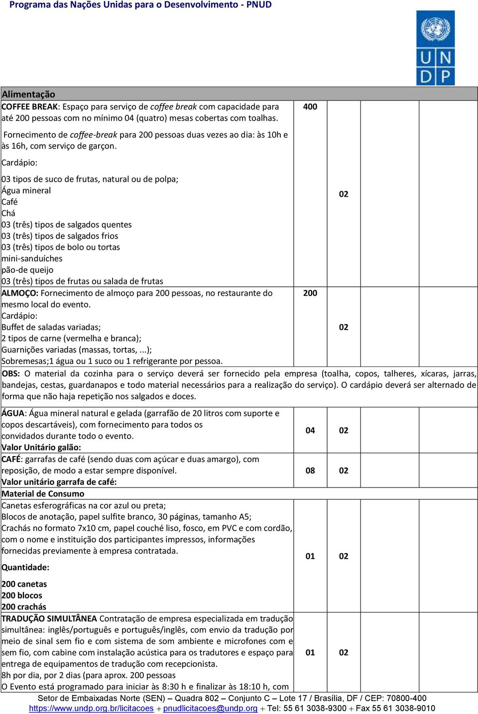 Cardápio: 03 tipos de suco de frutas, natural ou de polpa; Água mineral 0 Café Chá 03 (três) tipos de salgados quentes 03 (três) tipos de salgados frios 03 (três) tipos de bolo ou tortas