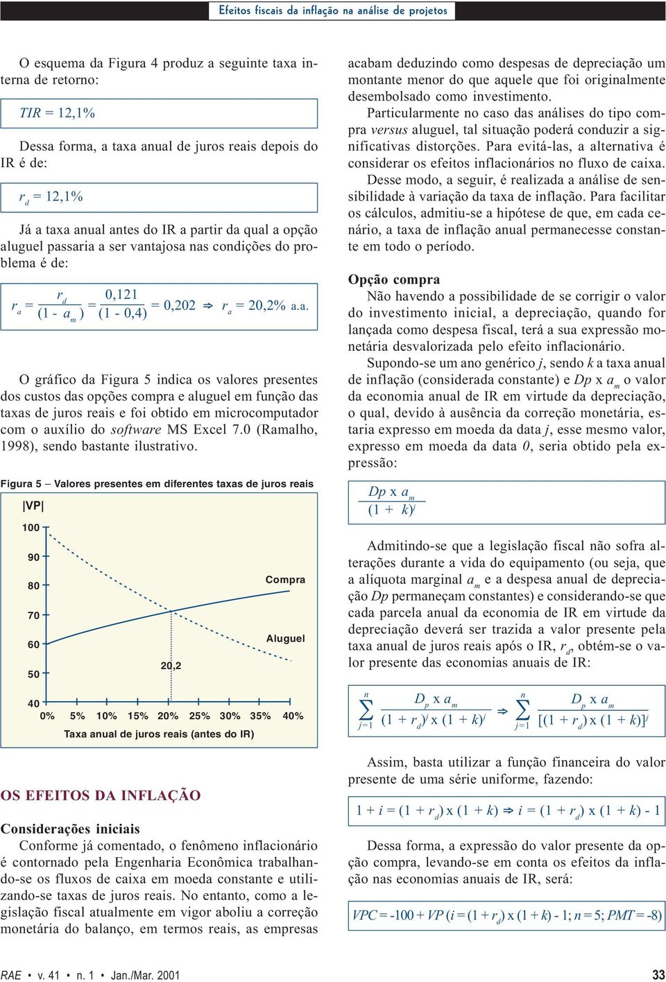 das opções compra e aluguel em função das taxas de juros reais e foi obtido em microcomputador com o auxílio do software MS Excel 7.0 (Ramalho, 1998, sendo bastante ilustrativo.