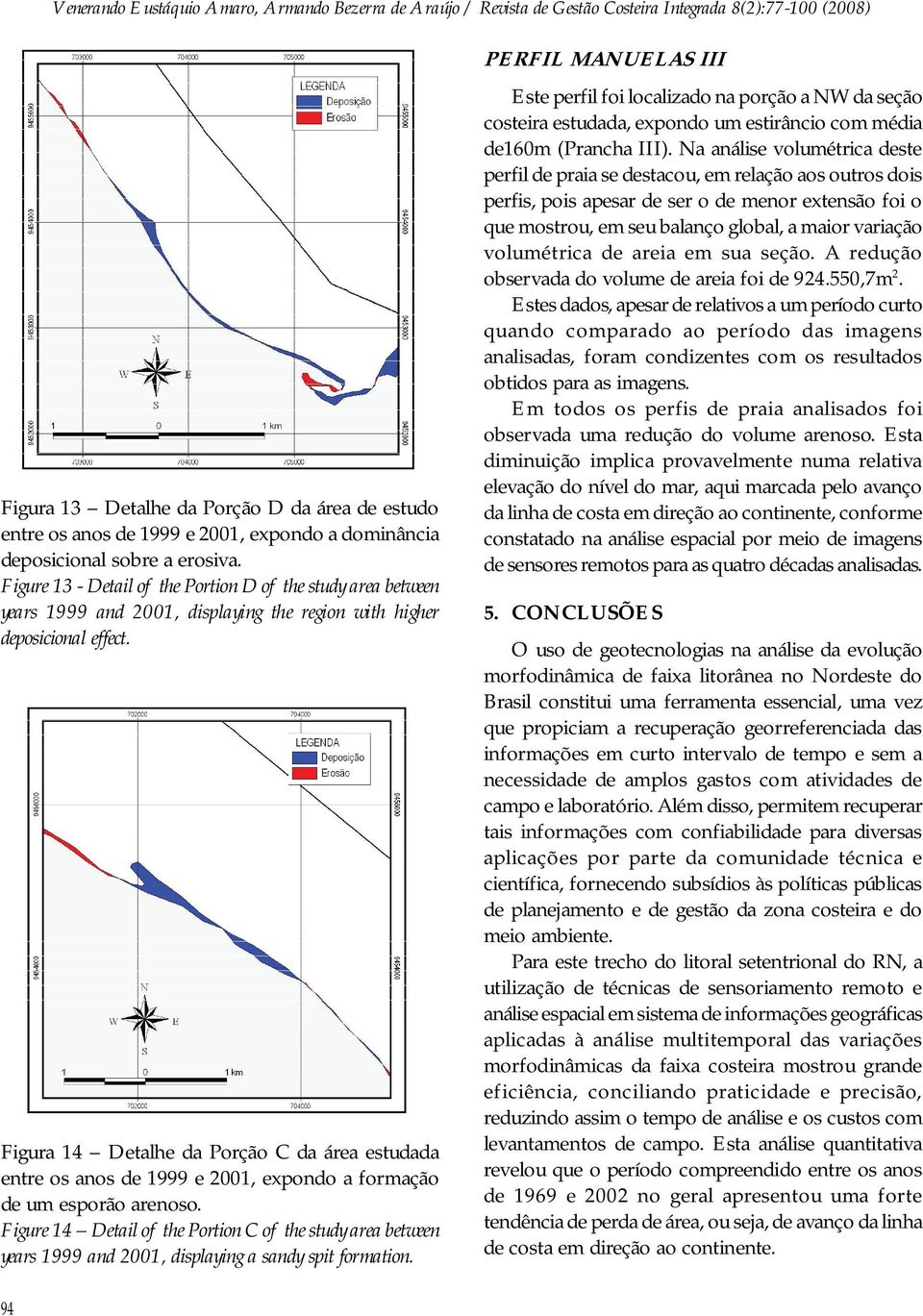 Figura 14 Detalhe da Porção C da área estudada entre os anos de 1999 e 2001, expondo a formação de um esporão arenoso.