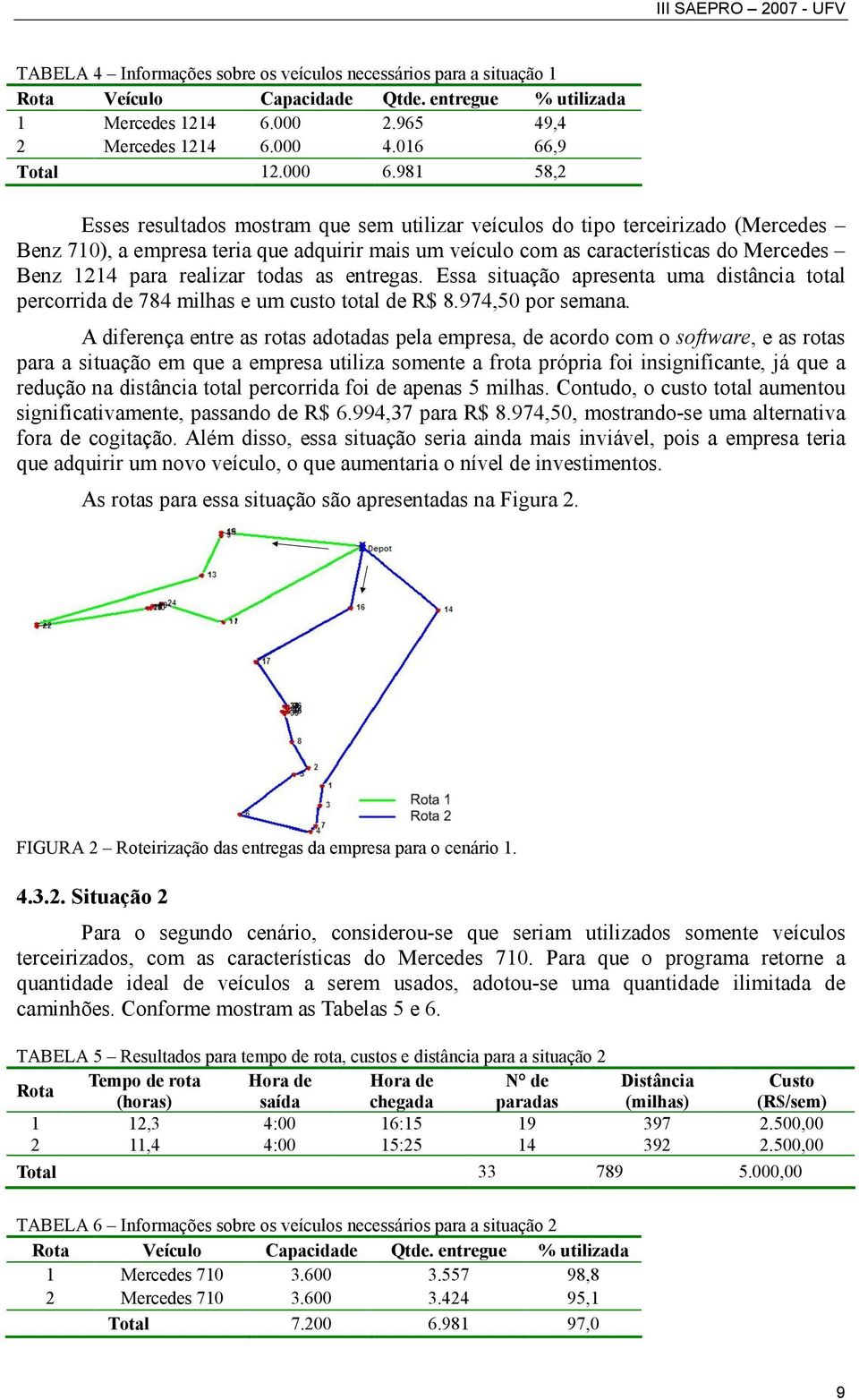 981 58,2 Esses resultados mostram que sem utilizar veículos do tipo terceirizado (Mercedes Benz 710), a empresa teria que adquirir mais um veículo com as características do Mercedes Benz 1214 para