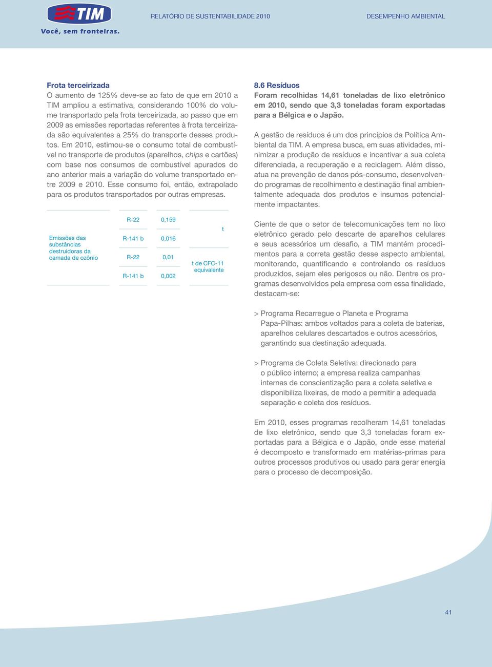 Em 2010, estimou-se o consumo total de combustível no transporte de produtos (aparelhos, chips e cartões) com base nos consumos de combustível apurados do ano anterior mais a variação do volume