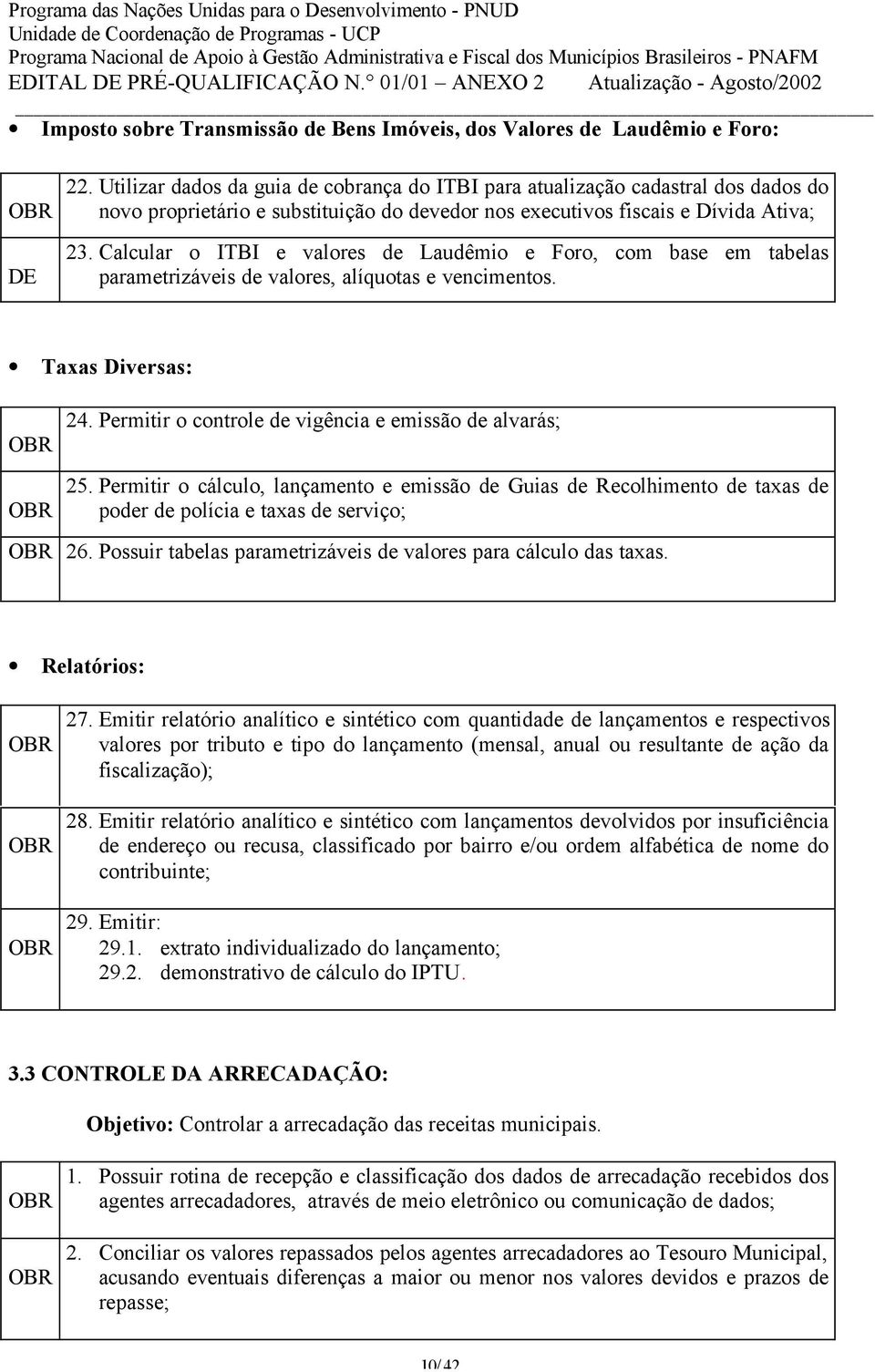 Calcular o ITBI e valores de Laudêmio e Foro, com base em tabelas parametrizáveis de valores, alíquotas e vencimentos. Taxas Diversas: 24. Permitir o controle de vigência e emissão de alvarás; 25.