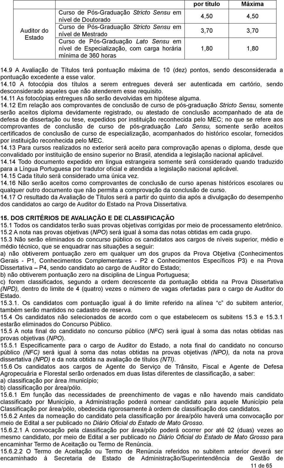 9 A Avaliação de Títulos terá pontuação máxima de 10 (dez) pontos, sendo desconsiderada a pontuação excedente a esse valor. 14.