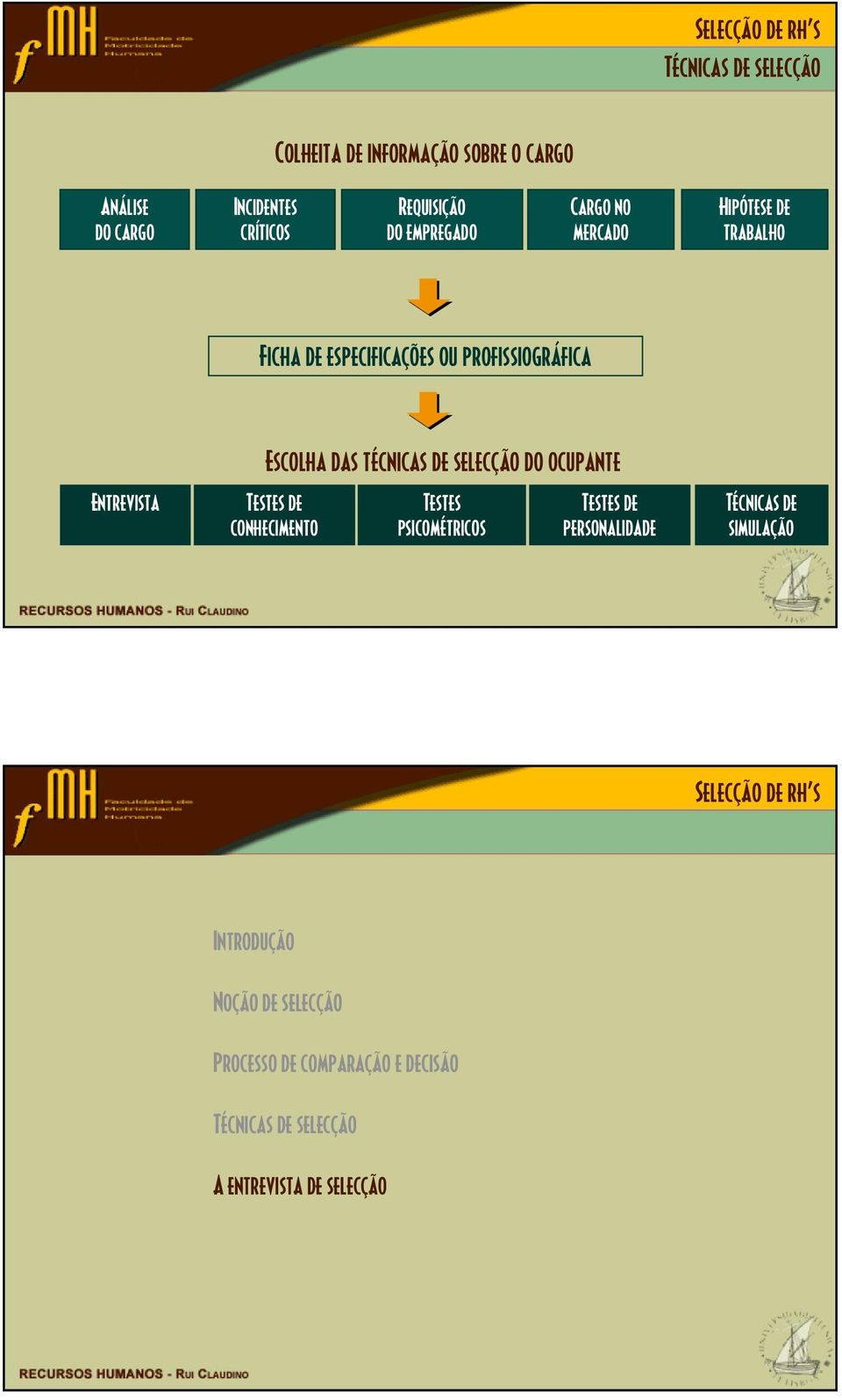 profissiográfica Entrevista Escolha das técnicas de selecção do ocupante Testes de