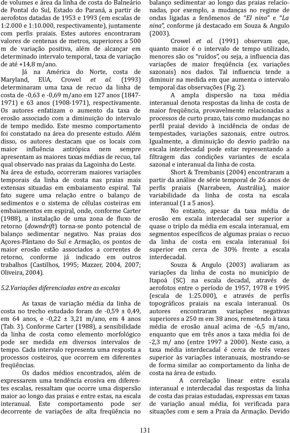 Estes autores encontraram valores de centenas de metros, superiores a 500 m de variação positiva, além de alcançar em determinado intervalo temporal, taxa de variação de até +14,8 m/ano.