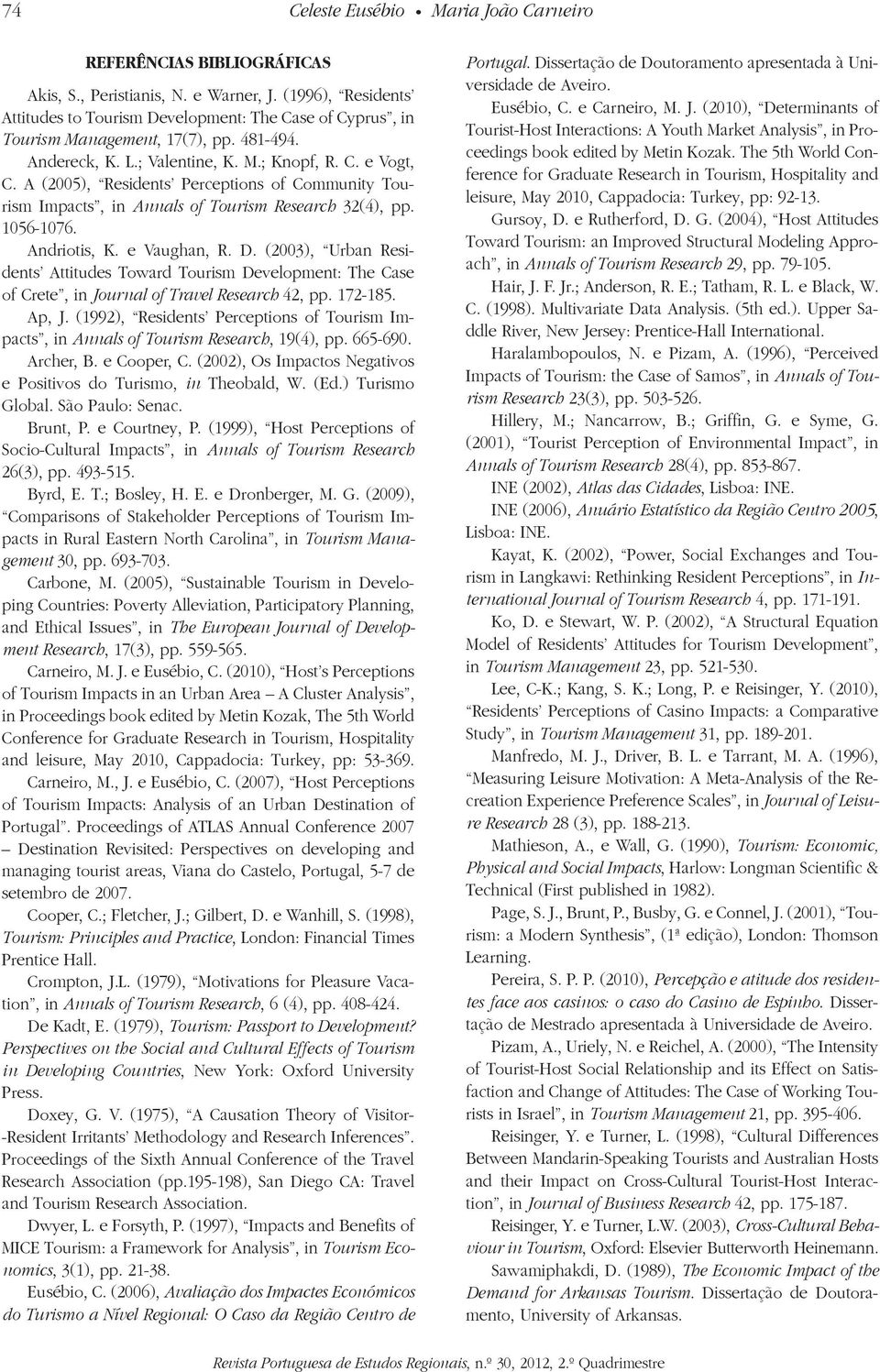 A (2005), Residents Perceptions of Community Tourism Impacts, in Annals of Tourism Research 32(4), pp. 1056-1076. Andriotis, K. e Vaughan, R. D.