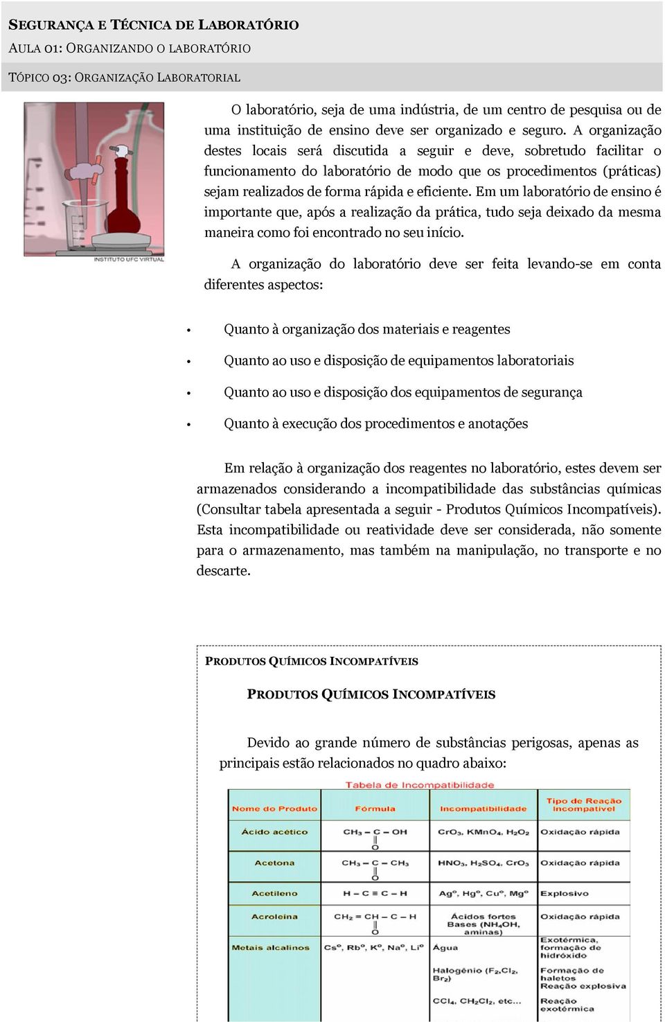 A organização destes locais será discutida a seguir e deve, sobretudo facilitar o funcionamento do laboratório de modo que os procedimentos (práticas) sejam realizados de forma rápida e eficiente.