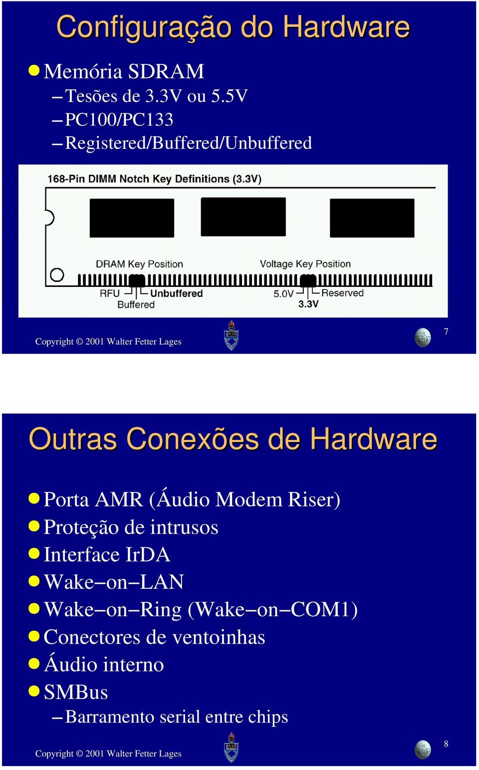 Porta AMR (Áudio Modem Riser) Proteção de intrusos Interface IrDA Wake on LAN