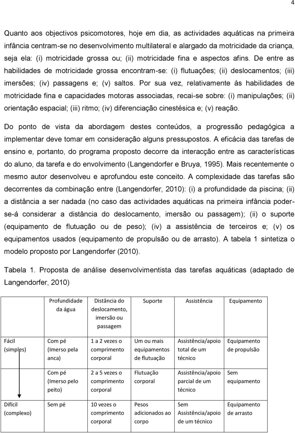 De entre as habilidades de motricidade grossa encontram-se: (i) flutuações; (ii) deslocamentos; (iii) imersões; (iv) passagens e; (v) saltos.