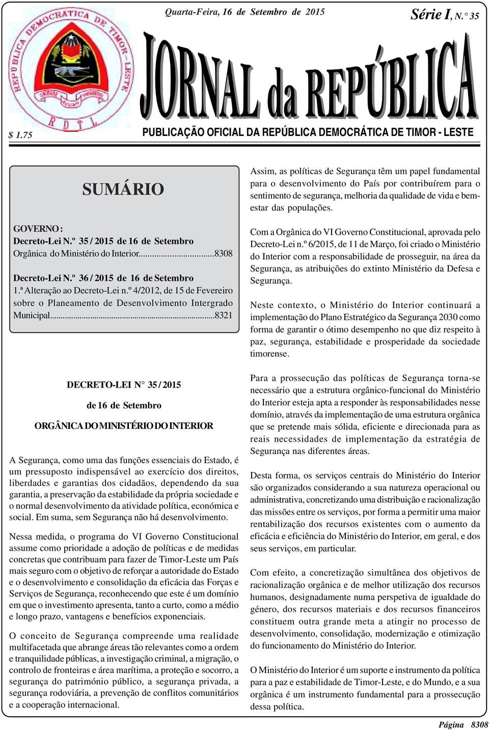 º 4/2012, de 15 de Fevereiro sobre o Planeamento de Desenvolvimento Intergrado Municipal.