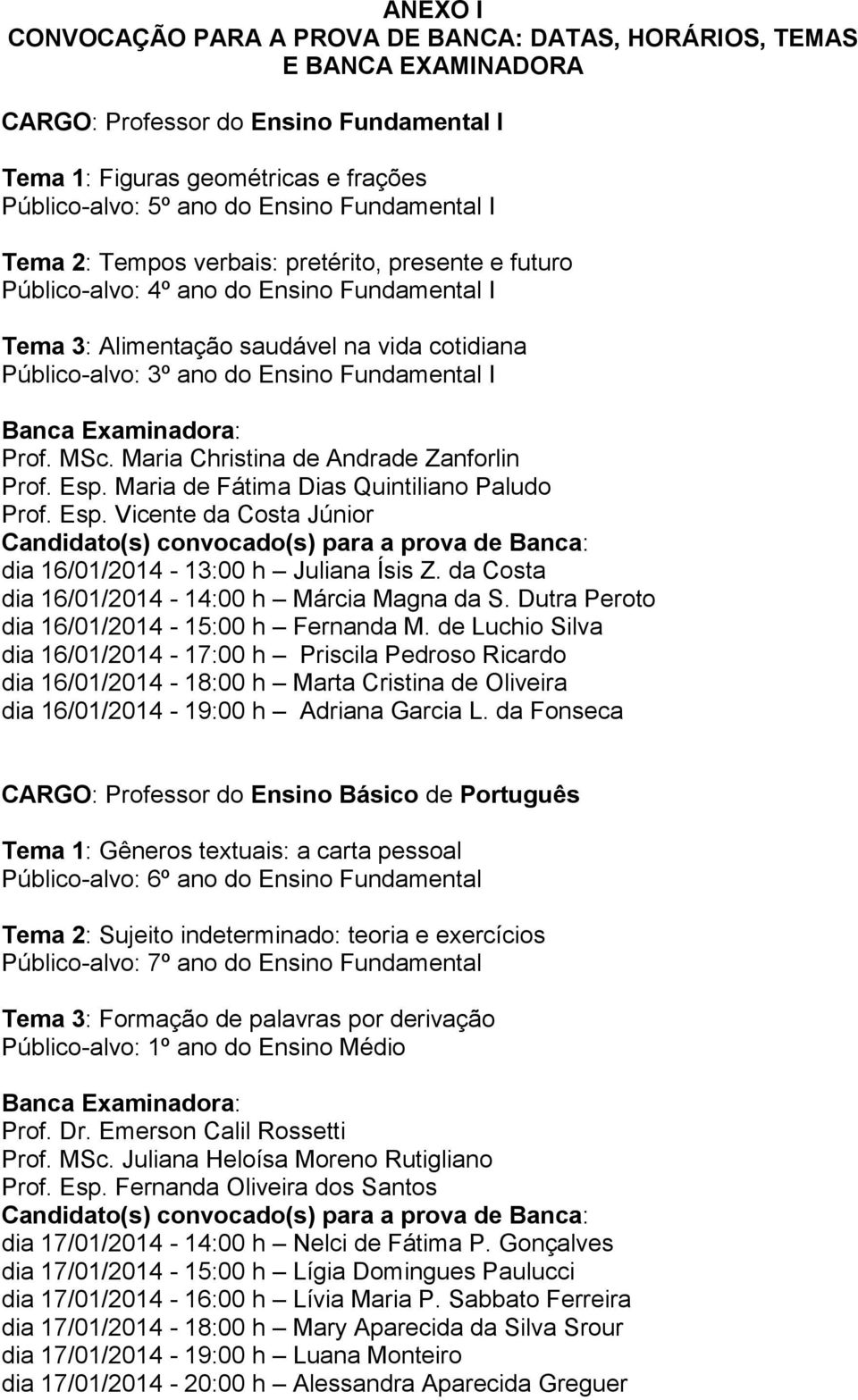 Fundamental I Prof. MSc. Maria Christina de Andrade Zanforlin Prof. Esp. Maria de Fátima Dias Quintiliano Paludo Prof. Esp. Vicente da Costa Júnior dia 16/01/2014-13:00 h Juliana Ísis Z.