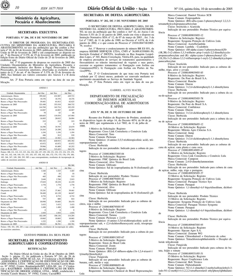 Portaria nº 0, de 04 de fevereiro de 2005, publicada no Diário Oficial da União de 09 de fevereiro de 2005 e em cumprimento ao disposto no art. 7º do Decreto nº 5.