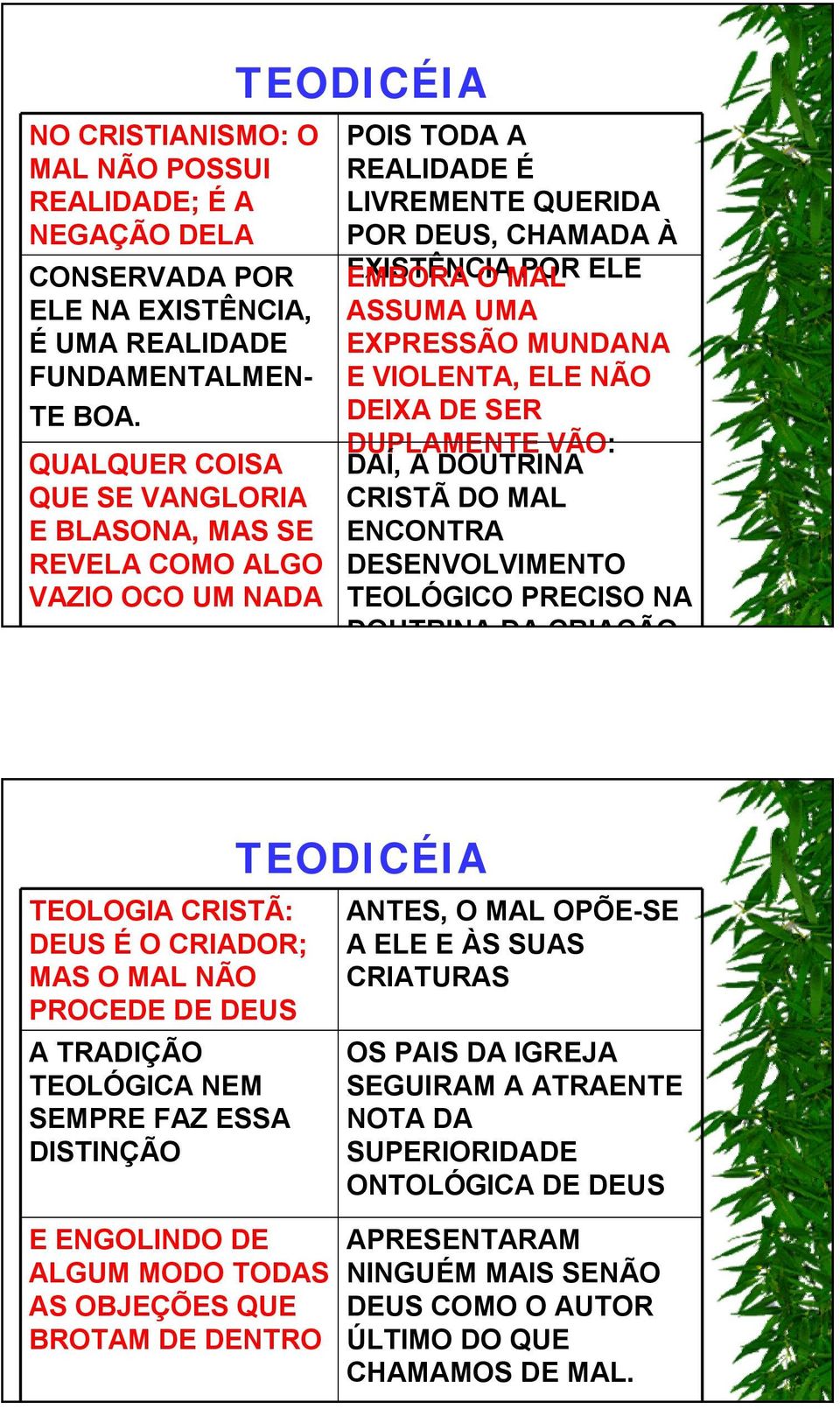 UMA EXPRESSÃO MUNDANA E VIOLENTA, ELE NÃO DEIXA DE SER DUPLAMENTE VÃO: DAÍ, A DOUTRINA CRISTÃ DO MAL ENCONTRA DESENVOLVIMENTO TEOLÓGICO PRECISO NA DOUTRINA DA CRIAÇÃO TEOLOGIA CRISTÃ: DEUS É O