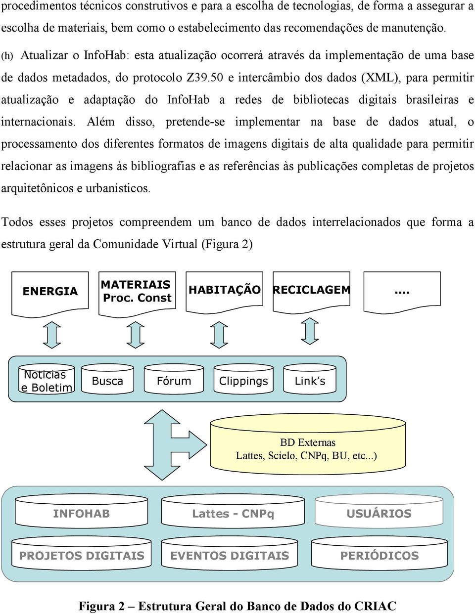 50 e intercâmbio dos dados (XML), para permitir atualização e adaptação do InfoHab a redes de bibliotecas digitais brasileiras e internacionais.
