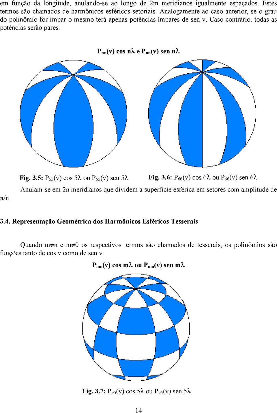 5: 55 (v) cos 5λ ou 55 (v) se 5λ Fig. 3.6: 66 (v) cos 6λ ou 66 (v) se 6λ Aulam-se em meidiaos que dividem a supefície esféica em setoes com amplitude de 3.4.