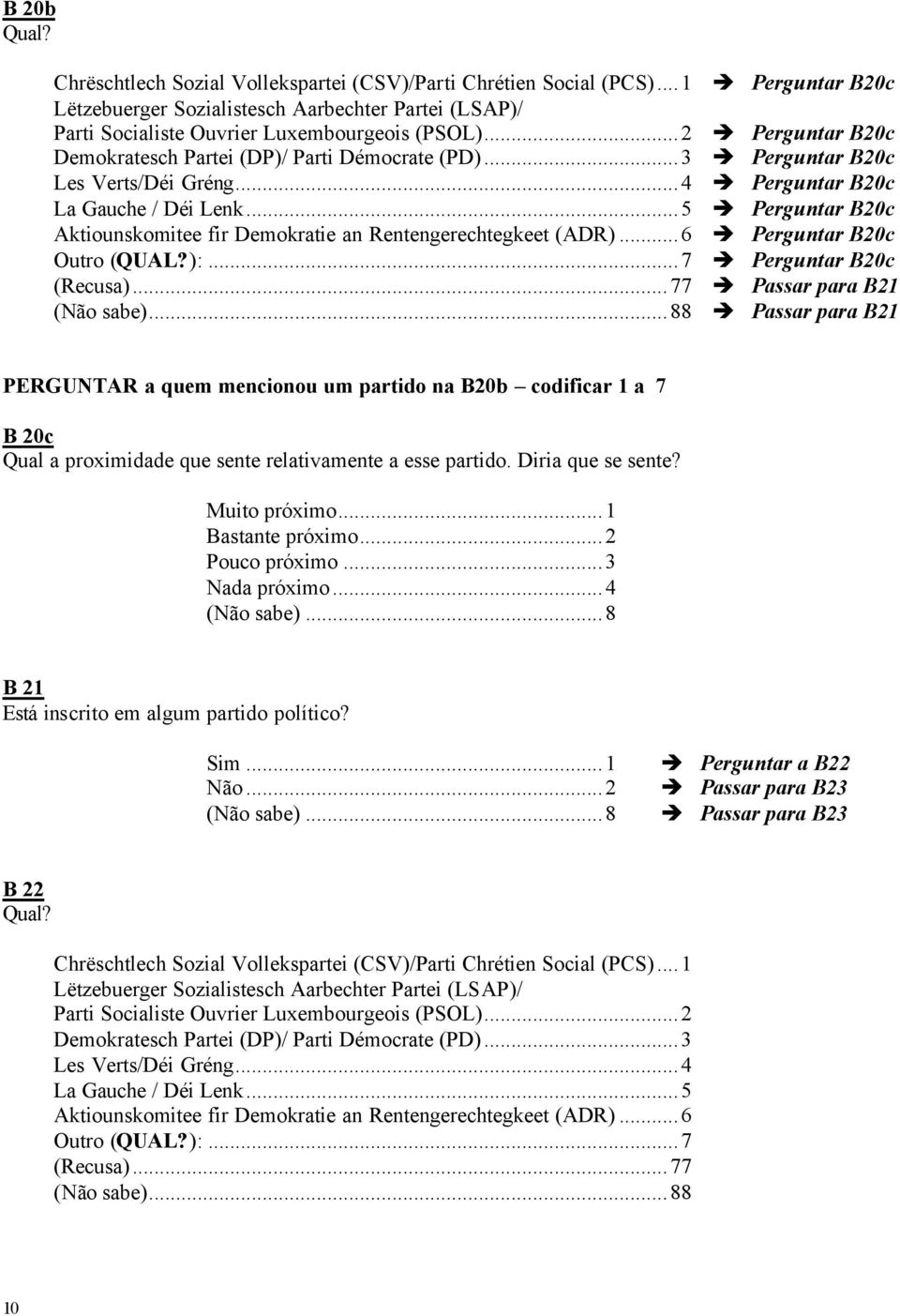 .. Perguntar B0c Aktiounskomitee fir Demokratie an Rentengerechtegkeet (ADR)... Perguntar B0c Outro (QUAL?):... Perguntar B0c (Recusa)... Passar para B.