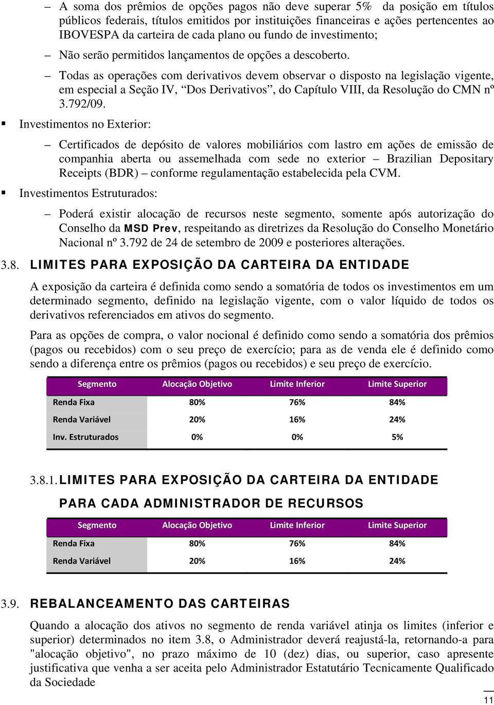 Todas as operações com derivativos devem observar o disposto na legislação vigente, em especial a Seção IV, Dos Derivativos, do Capítulo VIII, da Resolução do CMN nº 3.792/09.