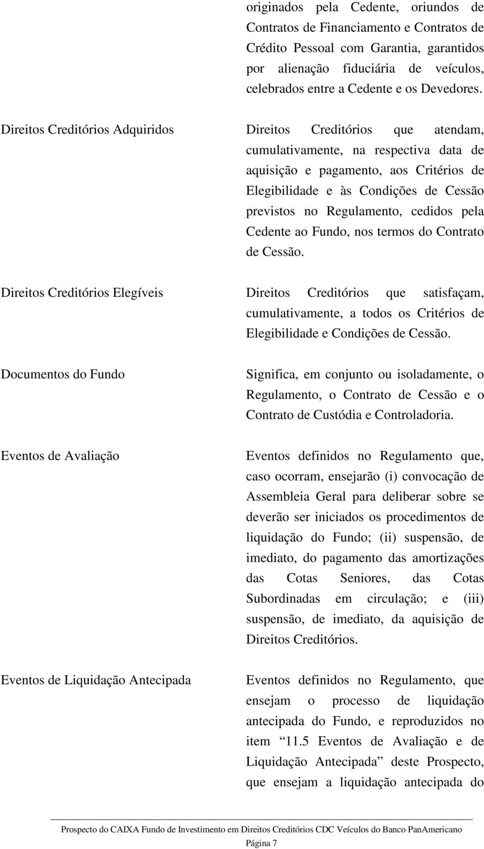 Regulamento, cedidos pela Cedente ao Fundo, nos termos do Contrato de Cessão.